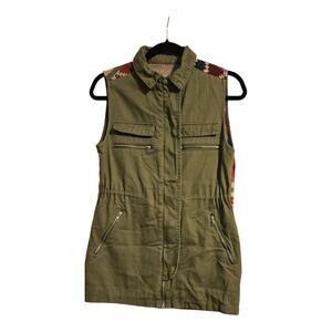 Thread & Supply Womens Olive Green Vest Southwestern Back Snap Zip Drawstring